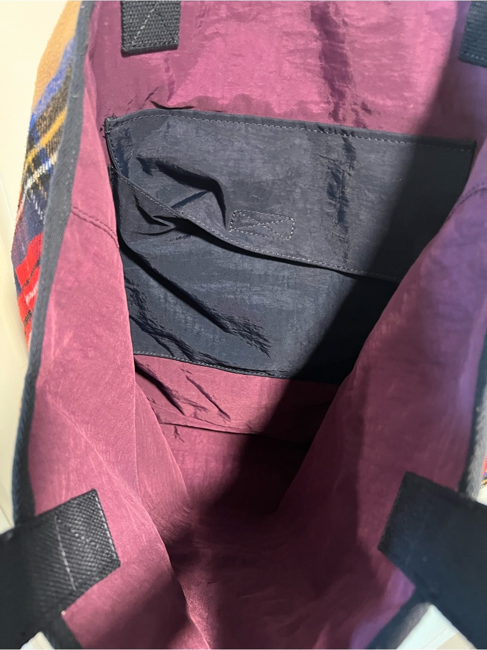 Abercrombie & Fitch Tan, Red & Navy Plaid Tote Bag - Picture 5 of 6